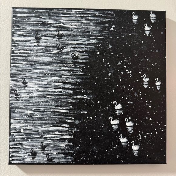Other - Swan Reflection Canvas Art - Black & White Acrylic